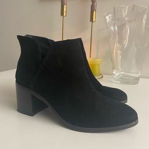 suede zip-back bootie heels